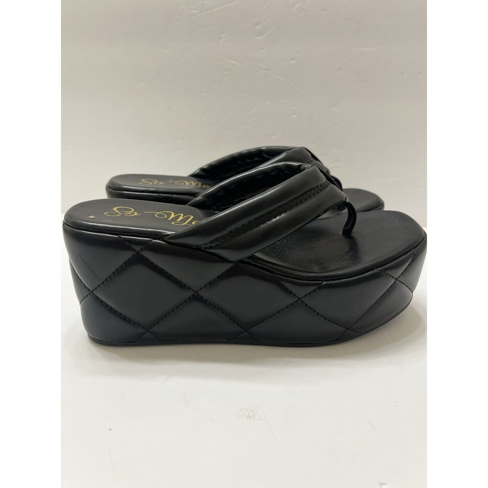 So Me Quilted Platform Sandals Black Slip On Women's 7